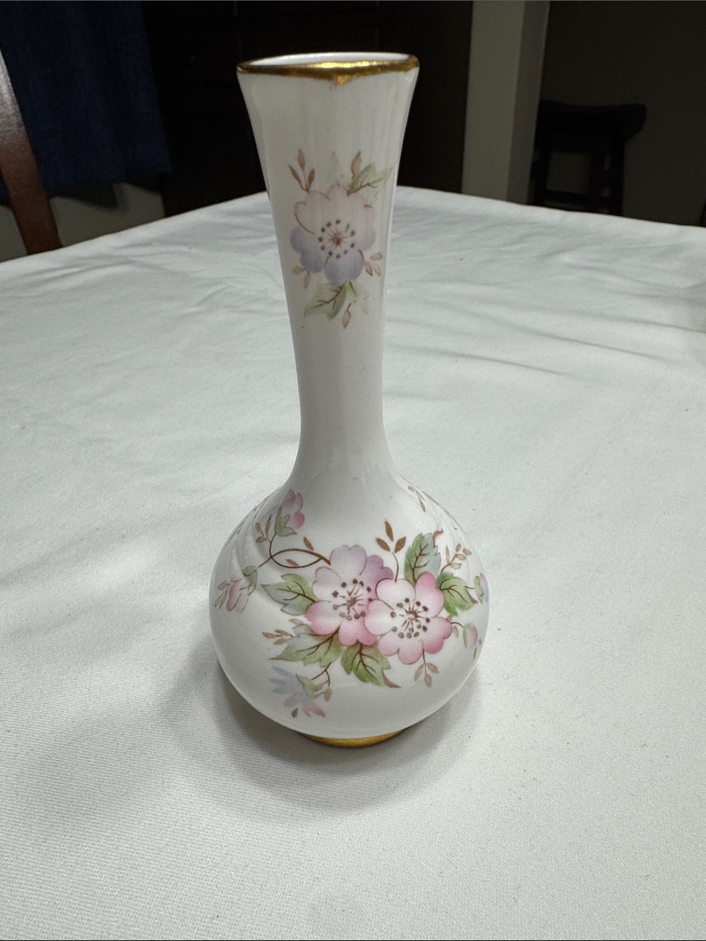 Clematis bone china bud vase. 5 1/4”